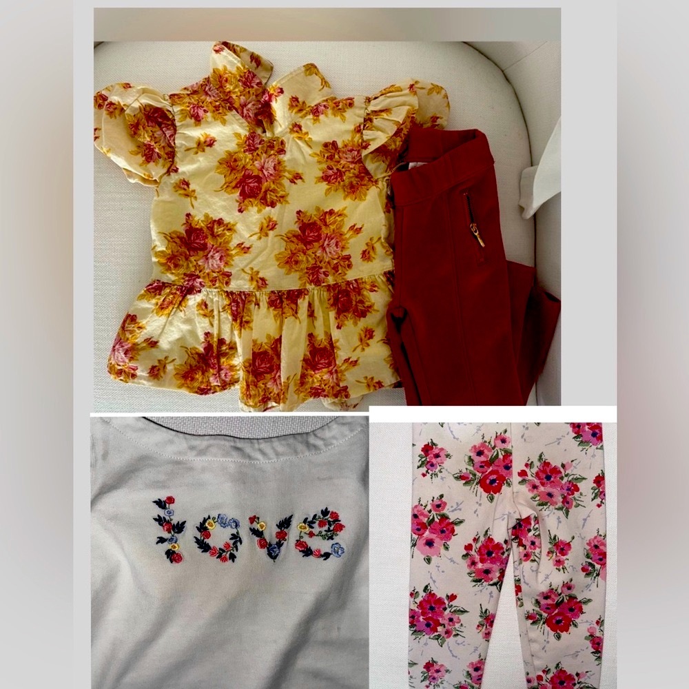 Janie and jack 4t.  Floral blouse-magenta legging. white top and floral leggings